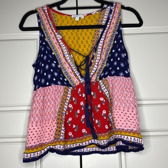 Anthropologie Patrons of Peace Patchwork Boho Tank Shirt Top - Picture 1 of 5